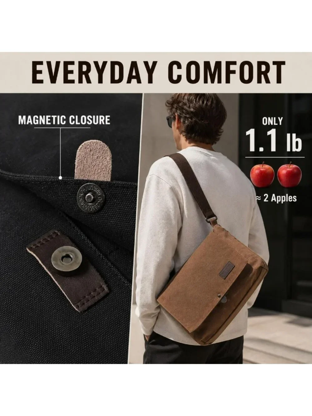 Stylish Men's Canvas Messenger Bag, Compact Satchel for 14
